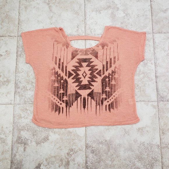 Apricot Cropped Halterneck Halter Top Open Knit Oversized Sleeveless Shirt Sz XL - Picture 3 of 8